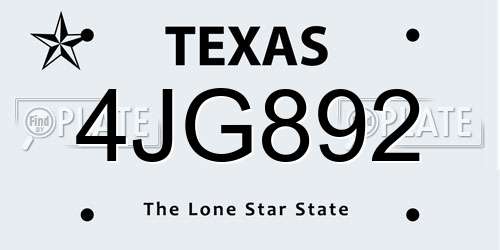 4JG892 Texas License Plate