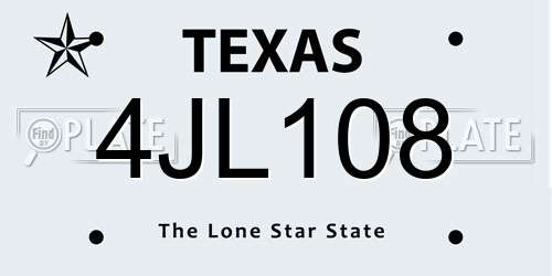 4JL108 Texas License Plate