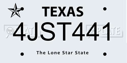 4JST441 Texas License Plate