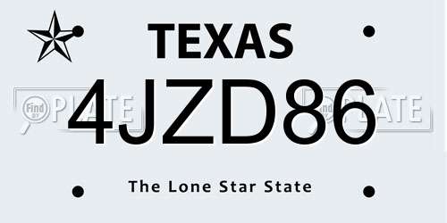4JZD86 Texas License Plate