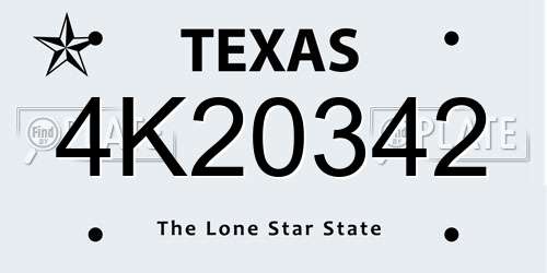 4K20342 Texas License Plate