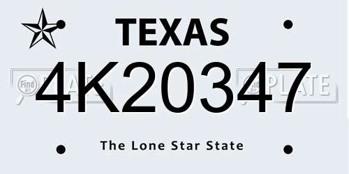 4K20347 Texas License Plate