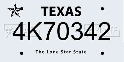 4K70342 Texas License Plate