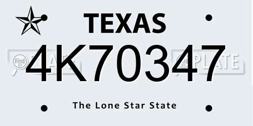 4K70347 Texas License Plate