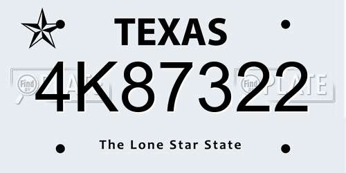 4K87322 Texas License Plate