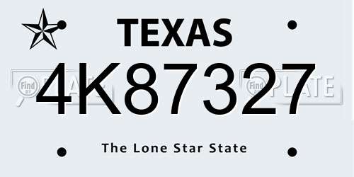 4K87327 Texas License Plate