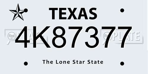 4K87377 Texas License Plate