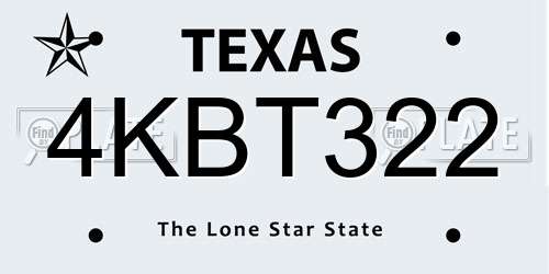 4KBT322 Texas License Plate