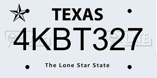 4KBT327 Texas License Plate