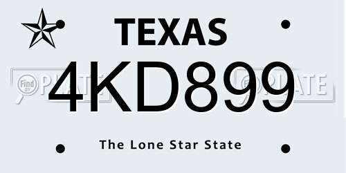 4KD899 Texas License Plate