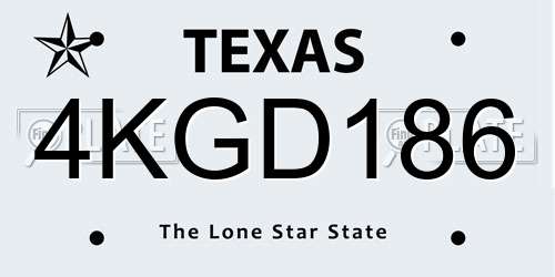 4KGD186 Texas License Plate