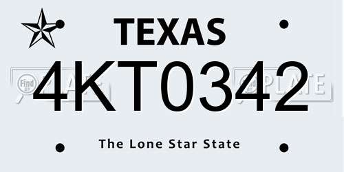 4KT0342 Texas License Plate