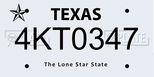 4KT0347 Texas License Plate