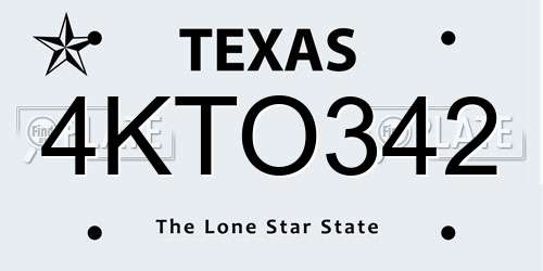 4KTO342 Texas License Plate