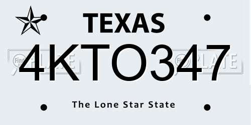 4KTO347 Texas License Plate
