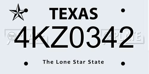 4KZ0342 Texas License Plate