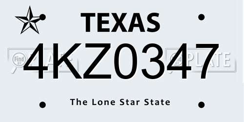 4KZ0347 Texas License Plate