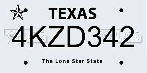 4KZD342 Texas License Plate