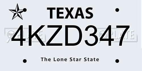 4KZD347 Texas License Plate