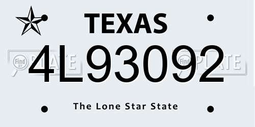 4L93092 Texas License Plate