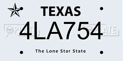 4LA754 Texas License Plate