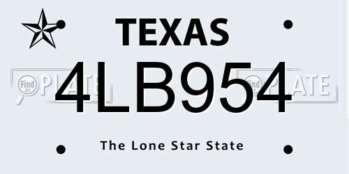 4LB954 Texas License Plate
