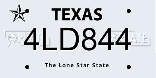 4LD844 Texas License Plate