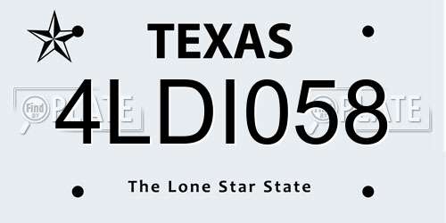 4LDI058 Texas License Plate