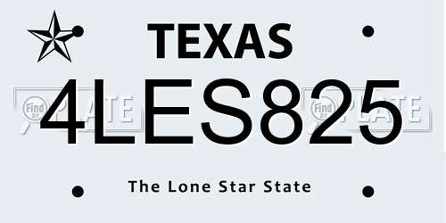 4LES825 Texas License Plate