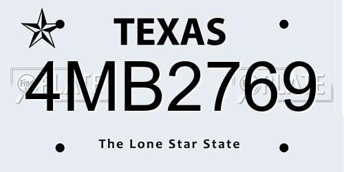 4MB2769 Texas License Plate