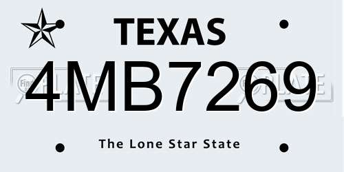 4MB7269 Texas License Plate