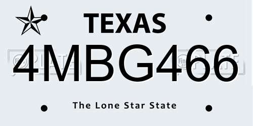 4MBG466 Texas License Plate