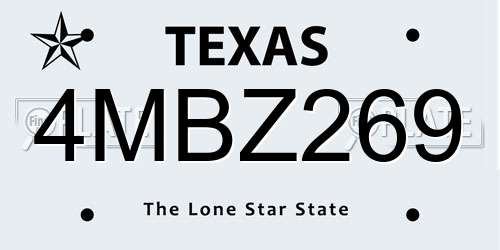 4MBZ269 Texas License Plate