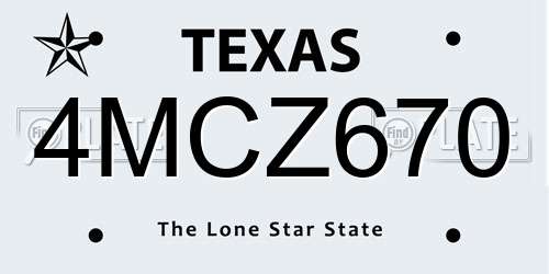 4MCZ670 Texas License Plate
