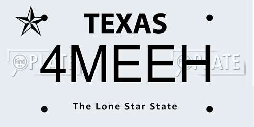 4MEEH Texas License Plate