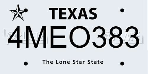 4MEO383 Texas License Plate