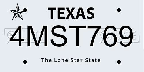 4MST769 Texas License Plate