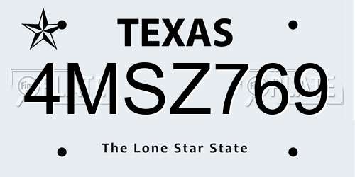 4MSZ769 Texas License Plate