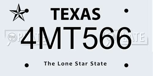 4MT566 Texas License Plate
