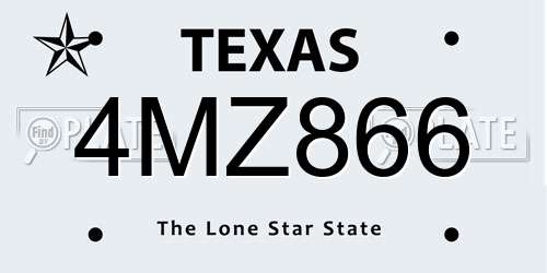 4MZ866 Texas License Plate