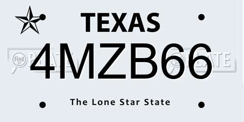 4MZB66 Texas License Plate