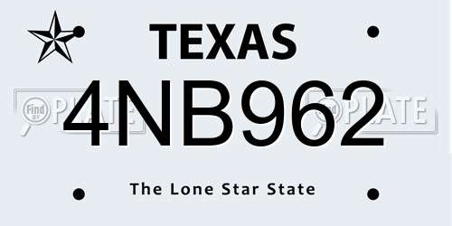 4NB962 Texas License Plate