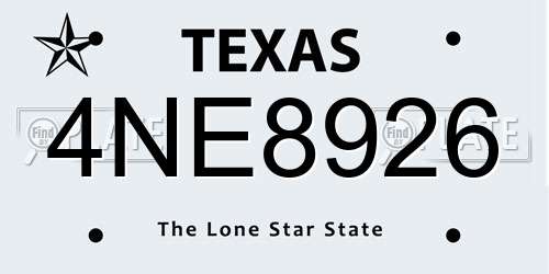 4NE8926 Texas License Plate