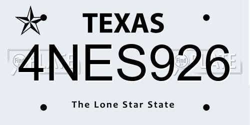 4NES926 Texas License Plate