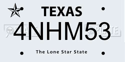 4NHM53 Texas License Plate