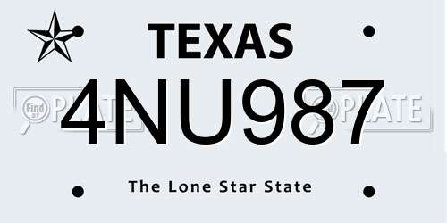 4NU987 Texas License Plate