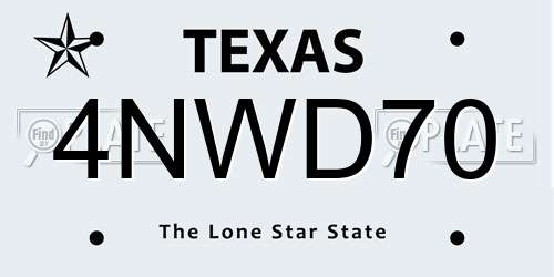 4NWD70 Texas License Plate