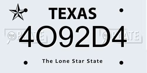4O92D4 Texas License Plate