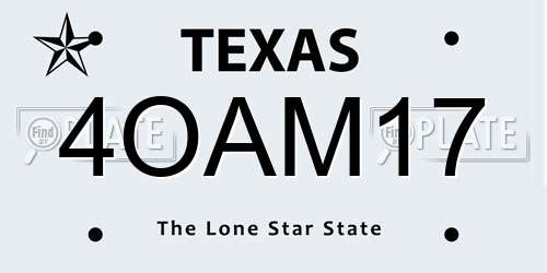 4OAM17 Texas License Plate