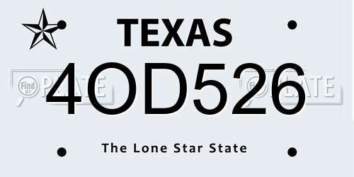 4OD526 Texas License Plate